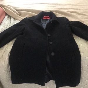 Pea Coat. Mid thigh length. Black 100% wool.